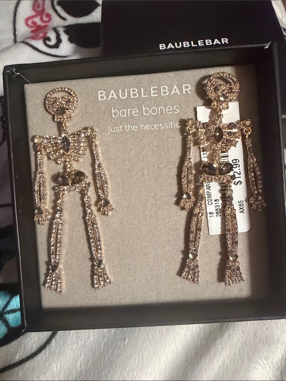 BaubleBar Gold Crystal Skeleton Drop Earrings